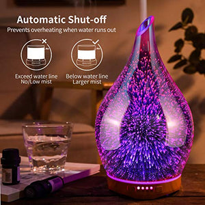Porseme Essential Oil Diffuser 3D Glass Aromatherapy Ultrasonic Humidifier,  Air Refresh Auto Shut-Off, Timer Setting, BPA Free for Home Hotel Yoga